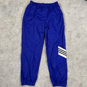 VTG Adidas Nylon Track Pants Blue 3 Stripes Logo Joggers Men's XL Retro‎ Y2K Zip
